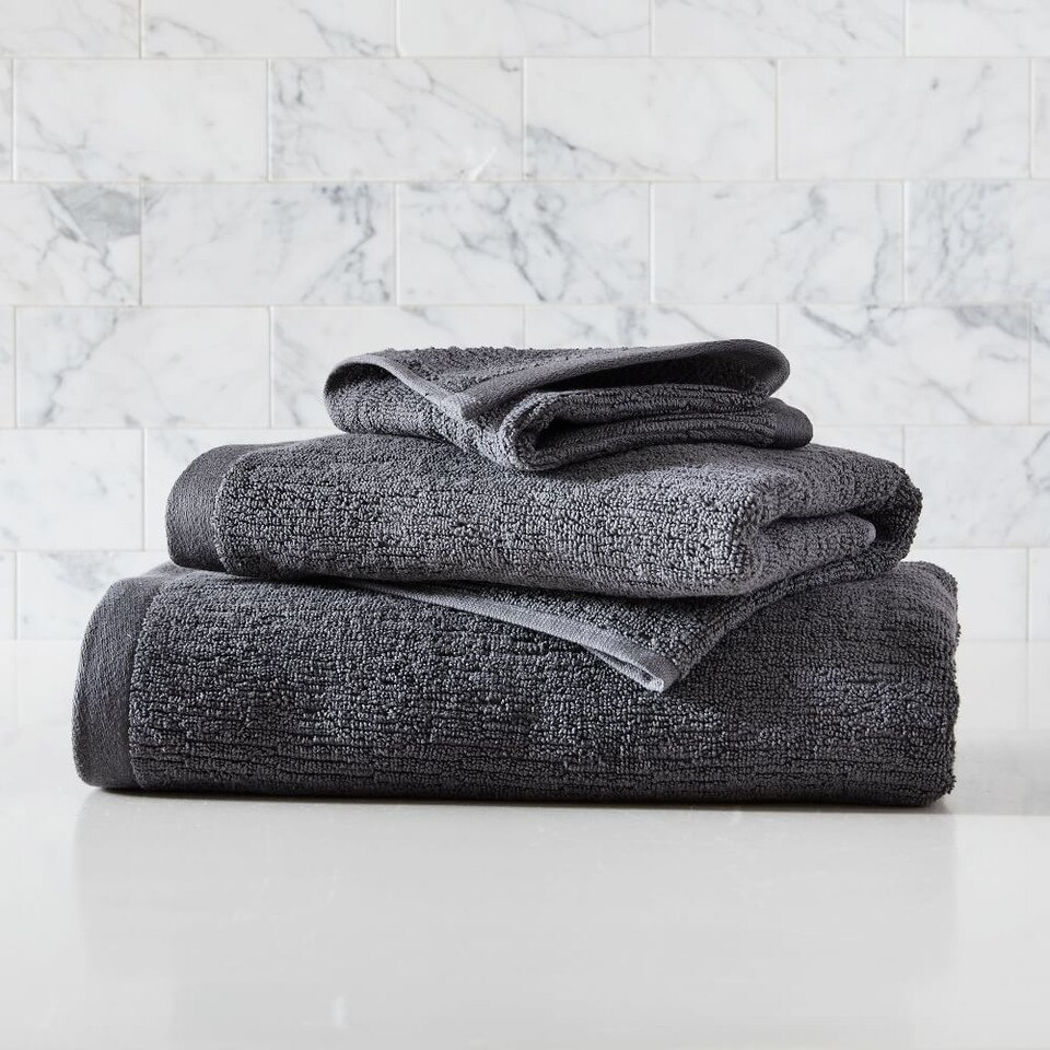Organic QuickDry Textured Towels Charcoal West Elm United Kingdom